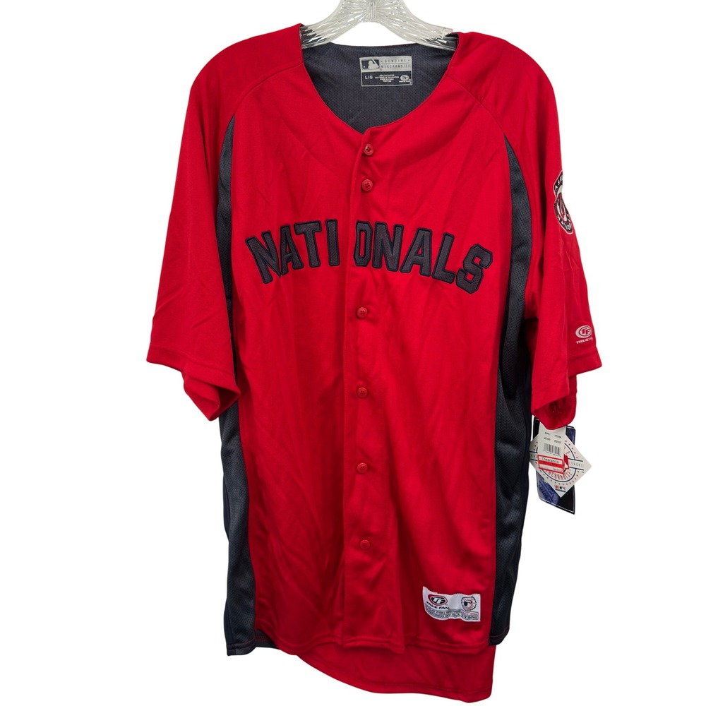 True Fan MLB Washington Nationals Baseball Jersey‎ Red Polyester Solid Large